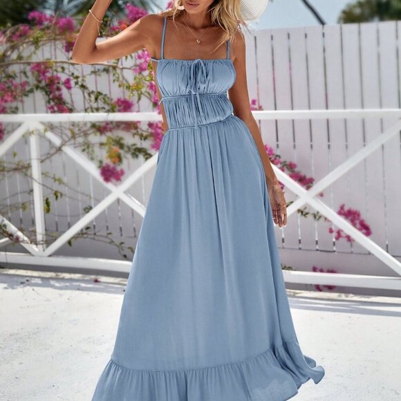 Light Wash Sexy Women's Spaghetti Strap Backless Dress - Picture 9 of 9